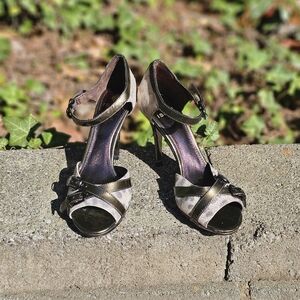 Metallic Open-Toe Ankle-Strap Heels - Women's